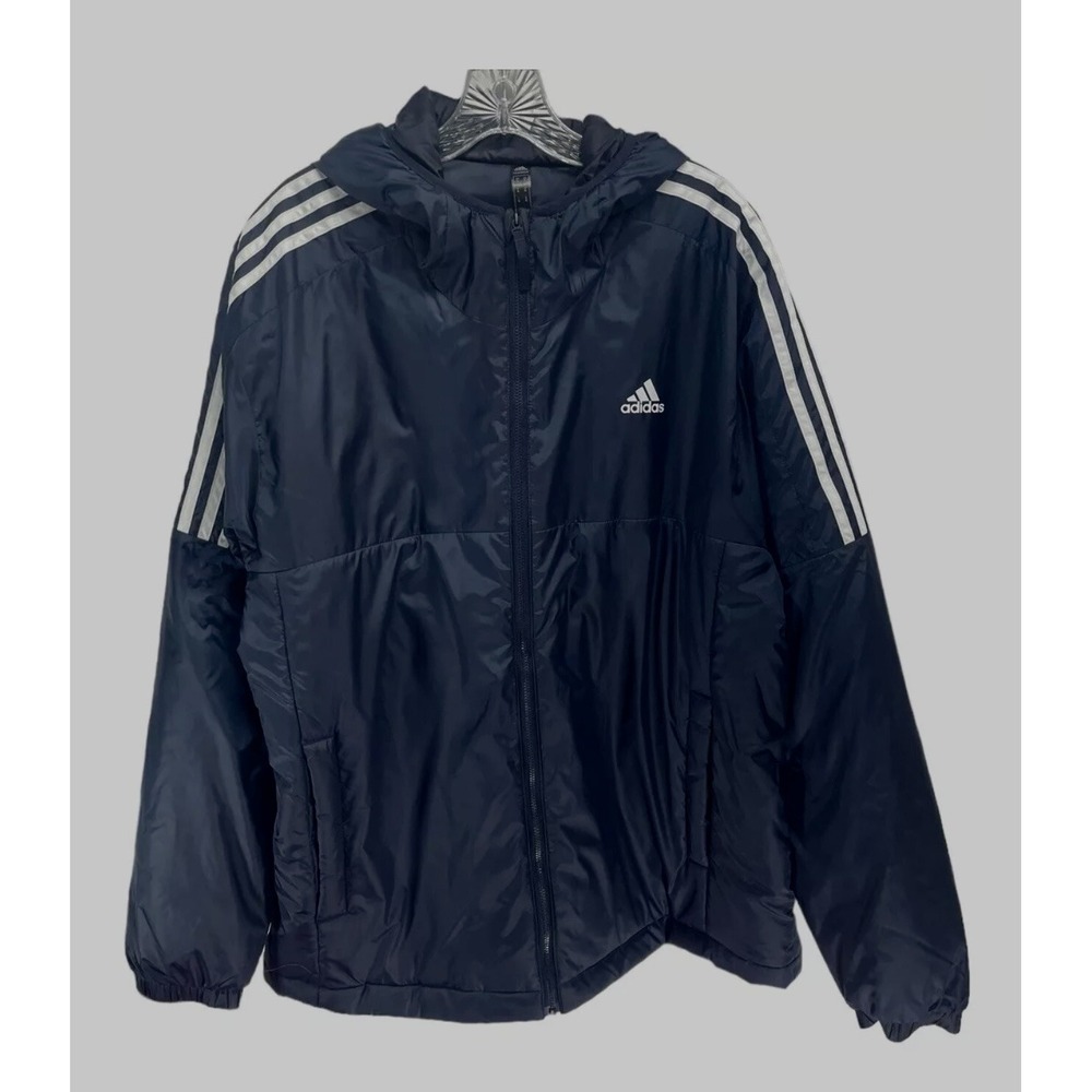 Adidas Men's Navy Blue White Stripe Lightweight Puffer Jacket Coat Nice! Size XL